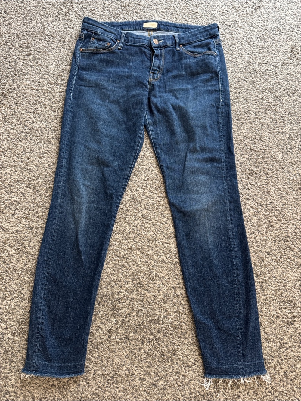 MOTHER Dark Blue Frayed Ankle Jeans